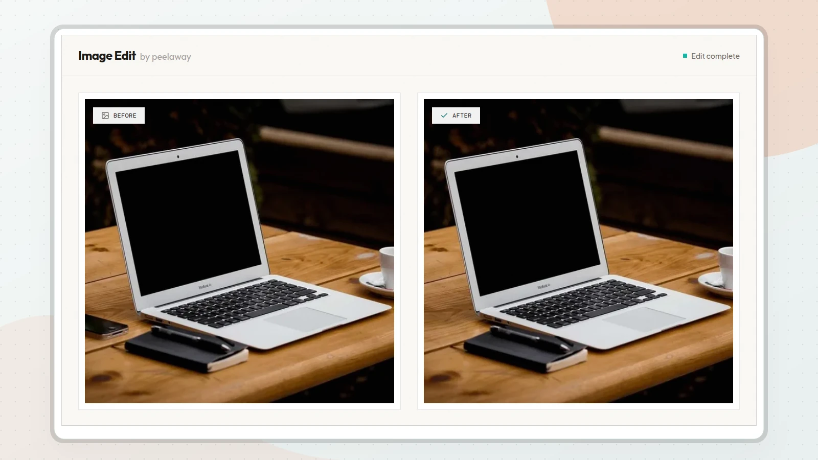 Side-by-side image showing a phone removed from a table while the surrounding scene remains